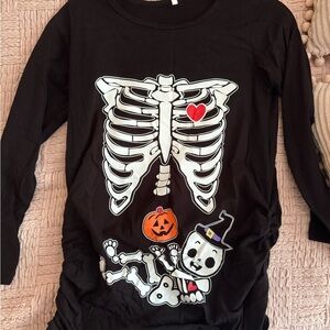 Black Skeleton Halloween Pregnancy Shirt